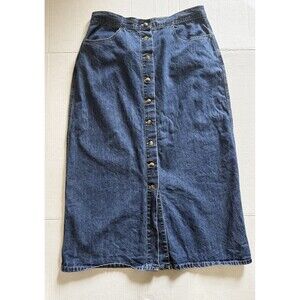 VTG Gloria Vanderbilt Button Down Womens Denim Maxi Skirt Sz 14 Blue Modest Boho